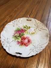 Antique German Pierced Handle Cake Plate 1900s Roses Glit Floral Germany PS