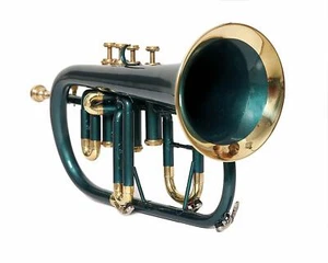 Flugel Horn Brass Made 4 Valve Bb Pitch Green Colored W/Case And Mouthpiece - Picture 1 of 5