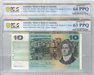 Consecutive Pair 1979 Knight Stone Gothic  $10 Notes PCGS Ch. UNC 64 & 63 PPQ... - Picture 1 of 2