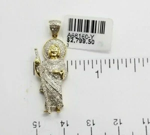 14K Yellow Gold Round Diamonds Great St Jude Thaddeus Pendant Charm 3/8 CTTW - Picture 1 of 7