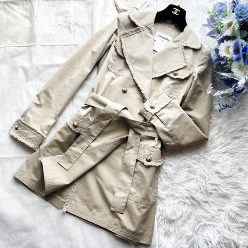 Trench coat CHANEL con bottoni a catena taglia:38 cotone seta donna