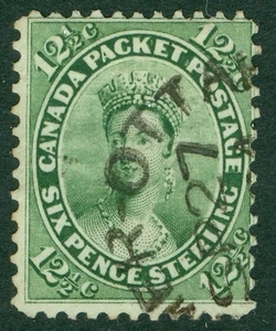 SG 39 Canada 1859. 121/2 giallo-verde intenso. Esempio CDS usato molto fine CAT 80€ - Foto 1 di 1