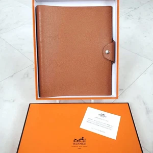 HERMES Ulysse MM Leather Notebook Cover Agenda Gold Used F/S - Picture 1 of 16