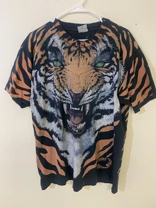Vintage 1995 Liquid Blue Graphic Tiger Double Side AOP Tee T-Shirt 90s Thrashed XL - Bild 1 von 14