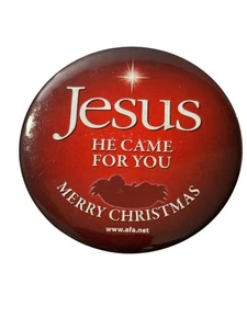 Vintage Religious Button Pin Jesus He Came For You Merry Christmas Red Christian - Picture 1 of 8