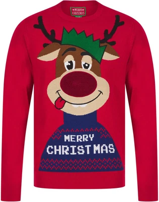 Christmas Feelin Merry LED Light Up Mens Jumper Red Sweatshirt Regular Fit