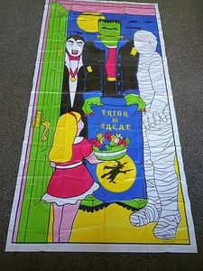 Vintage Amscan Halloween Tür Vinyl Abdeckung 80-90er Frankenstein Dracula Wanddeko - Bild 1 von 6