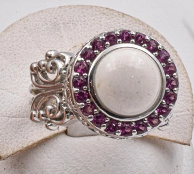 Anillo moderno de plata esterlina coral blanco y piedra rosa NH Michael Valitutti talla 8 Foto 1 de 4