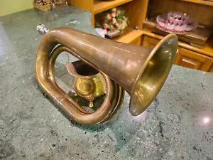 Vintage Brass Hunting Horn 1960s England or France Nickel Plated Mouthpiece Chai - Picture 1 of 10