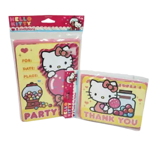 2012 SANRIO HELLO KITTY PACKAGE OF 8 INVITATIONS BIRTHDAY PARTY + THANK YOU NOTE - Picture 1 of 6