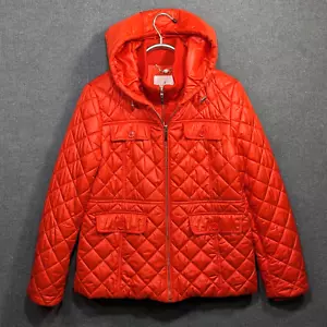 Kate Spade Quilted Puffer Jacket Womens XL Hood Double Front Zip Coat Bow - Picture 1 of 16