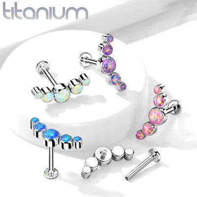 Implant Grade titanium Internally Threaded 5 Opal Set Lip Labret Ear Cartilage  - Image 1 of 4
