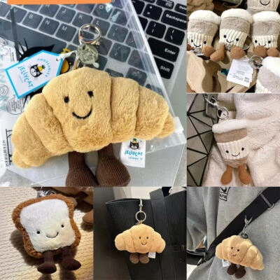 MARKENLOS Croissant Bag Charm Keychain Keyring Gift Soft Plush Plushie