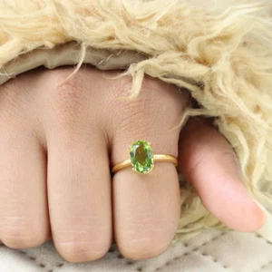 Peridot Gold Plated Ring 925 Sterling Silver Handmade Jewelry For Gift - Picture 1 of 5