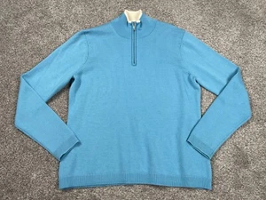 Brooks Brothers Sweater Womens XL 346 1/4 Zip 100% Merino Wool Blue Preppy Top - Picture 1 of 7