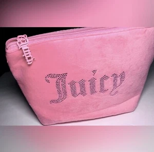 Juicy Couture Pink Suede Cosmetic Toiletries Travel MakeUp Pouch Top Zip Wedge - Picture 1 of 4