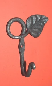 Wall Hook Hanger with Leaf, Wrought Iron Repoussé hand made by Blacksmiths USA - Picture 1 of 12