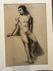 Étude de Nu Masculin du 19 Eme Siècle & Académie & Beaux Arts & Homme & Dessin - Picture 1 of 9