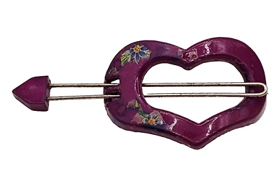 Clipe vintage único transferência floral barrette cabelo flecha coração roxo aberto - Imagem 1 de 4