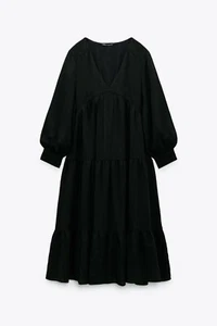 Zara strukturiertes Midikleid schwarz Damen SM Langarm schwarz 0881/314/800 - Bild 1 von 6