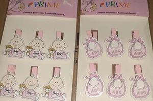 12 pc Baby Shower Wood Gift Bag Clips New - Picture 1 of 3