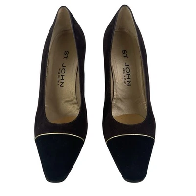 Tacones de gamuza marrón para mujer St. John Jackie de colección hechos en Italia talla 7,5 Foto 1 de 4