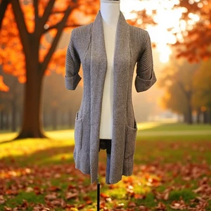 Twelfth Street by Cynthia Vincent Gray Cashmere Blend Cardigan Sweater Sz P - Picture 1 of 10
