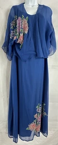 Robbie Bee 90s Size 10 100% Silk 2 Piece Embellished Maxi Dress + Sheer Open Top - Picture 1 of 23