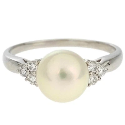 Mikimoto Ring Pt950 Pearl Diamond Silver #61 196371 - Image 1 of 4