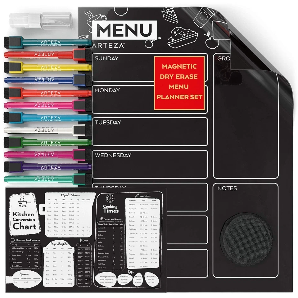 Arteza Magnetic Weekly Calendar Set Dry Erase Black