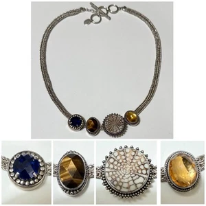 LORI BONN Sterling Silver 2 Strand Handwoven Chain 4 Slide Charm Toggle Necklace - Picture 1 of 17