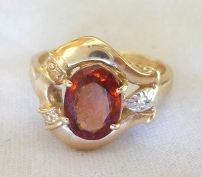 Anillo de diamantes granate mandarín de oro amarillo sólido de 14k - 3,60 gms, talla 6, 1,36 ctw Foto 1 de 4