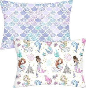 Ganeen 2 Pcs Mermaid Toddler Pillowcase Sized 14" x 19" Fits Toddler, - Picture 1 of 9
