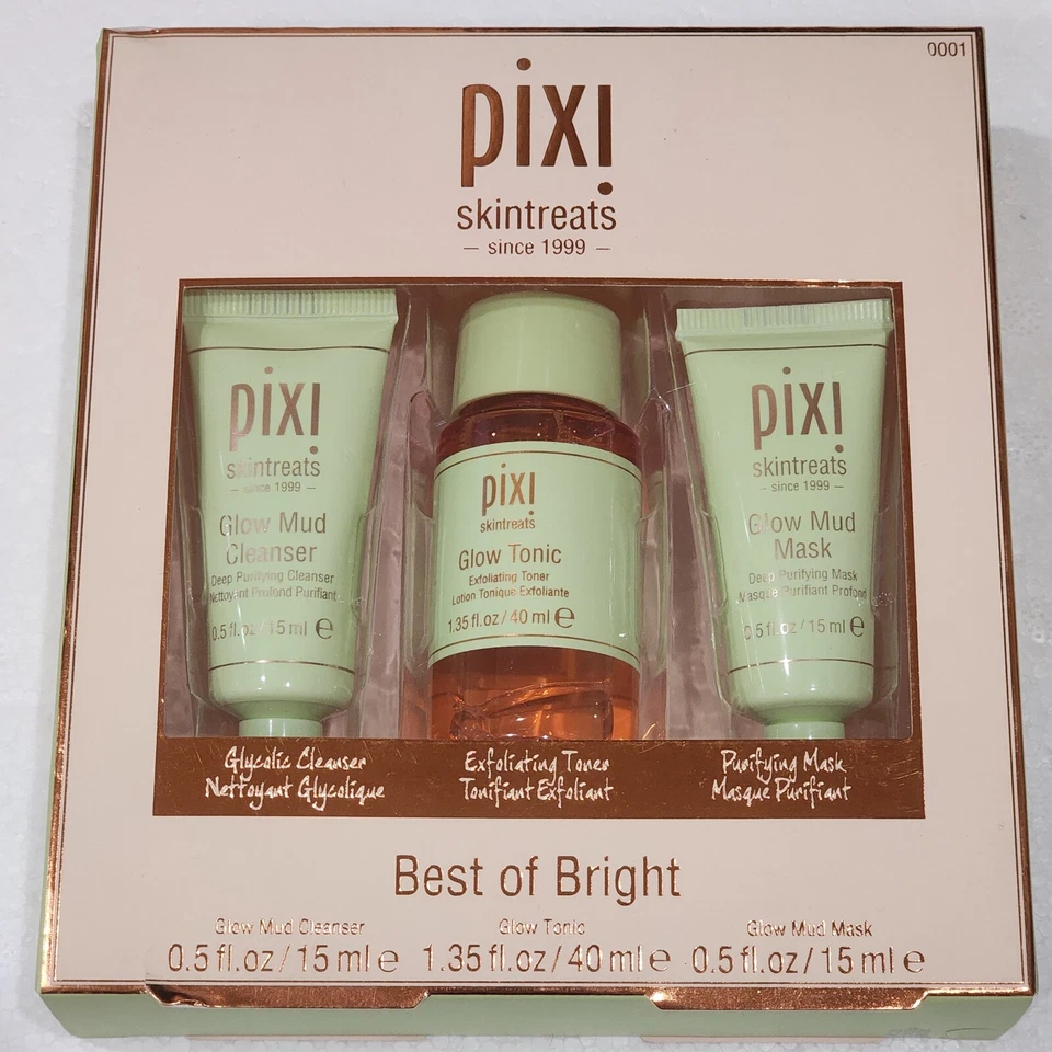 Pixi Best of Bright Set Cleanser Toner and Mask Glow Mud Skintreats