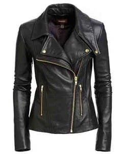 Ladies Black Women's Slim Fit Biker Style Real Leather Jacket - Picture 1 of 2