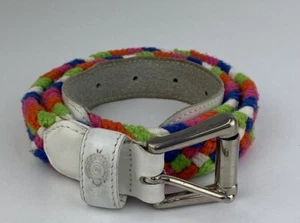 Women's Liz Claiborne White Leather Multicolored Cotton Woven Belt Size M - Picture 1 of 5