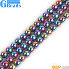 Rainbow Metallic Coated Reflections Hematite Round Beads Free Shipping 15"Strand