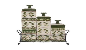 Temptations Tara Stackable Configurable Canister Set Old World Green with Rack - Picture 1 of 3