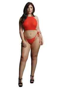 New Stretchy Plus Size Le Desir Rhinestone Red Top and Crotchless Thong