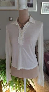 NUEVO CON ETIQUETAS Mujer Gap Blanco Manga Larga Suave Informal Vestido Top Volantes Borde Henley S - Imagen 1 de 5