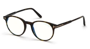 Tom Ford FT5695B 052 Shiny Classic Dark Havana Blue Block Round Men's Eyeglasses - Picture 1 of 5
