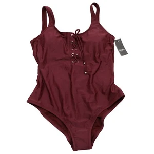 Mossimo Size XL Maroon Wine One Piece Swimsuit with Tie Front and Low Back - Picture 1 of 5