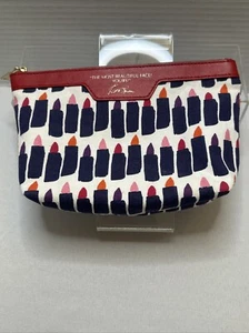 Estee Lauder Canvas White Zipper Make-up Bag Blue & Red Lipstick Design Neu ohne Etikett - Bild 1 von 6