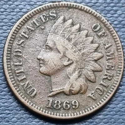 Centavo cabeza india 1869 1 c mejor grado en estado bastante bueno - detalles XF #95905 Foto 1 de 2