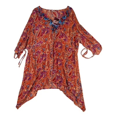Joe Browns Tunic Top UK 22 Orange Paisley Boho Embroidered Asymmetrical NWT - Image 1 of 4