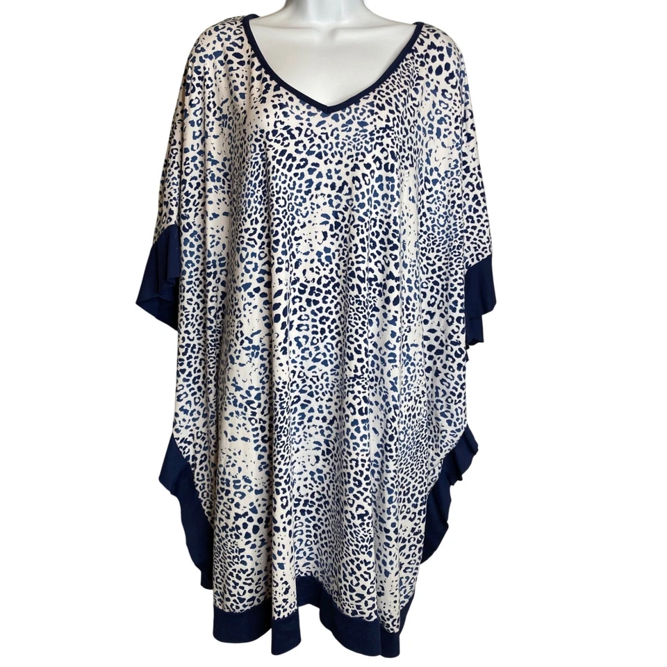 Ropa de salón ELLEN TRACY para mujer caftán Mumu talla 3X azul marino leopardo dorado niñas Foto 1 de 4