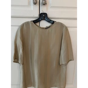 Blusa para mujer Giorgio Armani manga corta beige seda rayas - Imagen 1 de 5