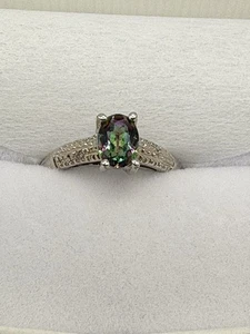 SS.925 Mystic Topaz &Diamond Ladies Ring Size 7 - Picture 1 of 5