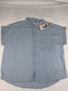 Ecothreads Womens Top Blue Button-Up Pocket Short Sleeves Soft High-Low Hem, XXL - Picture 1 of 4