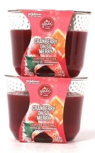 2 Ct Glade 6.8 Oz Limited Edition Cranberry Oh So Merry 3 Wick Scented Candle